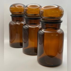 Apothecary Jar Bubble Top Belgian Vintage Dark Amber Glass 9” Sealed Like New